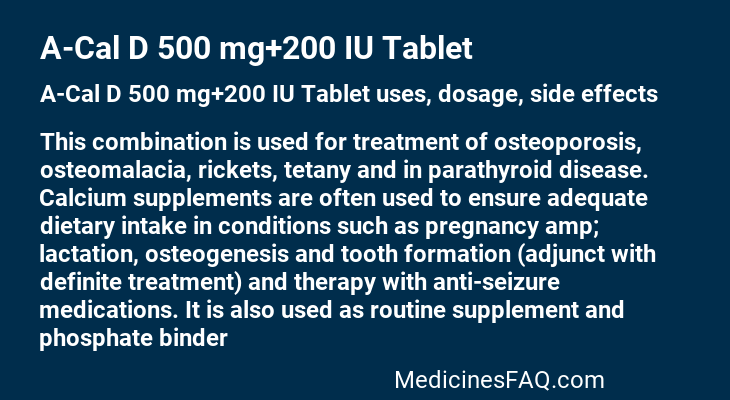 A-Cal D 500 mg+200 IU Tablet