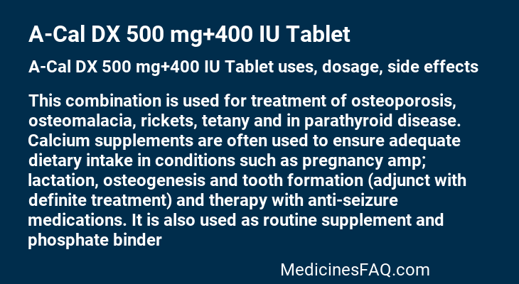 A-Cal DX 500 mg+400 IU Tablet