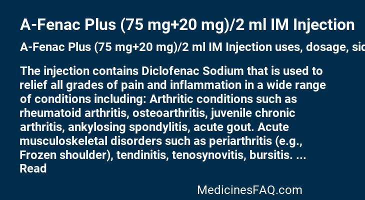 A-Fenac Plus (75 mg+20 mg)/2 ml IM Injection