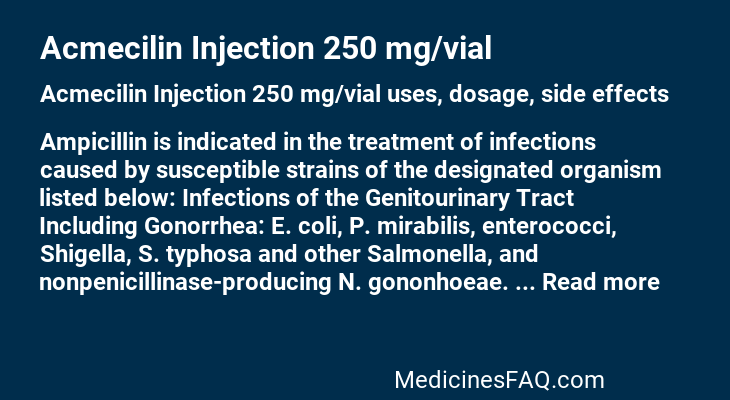 Acmecilin Injection 250 mg/vial