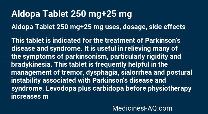 Aldopa Tablet 250 mg+25 mg