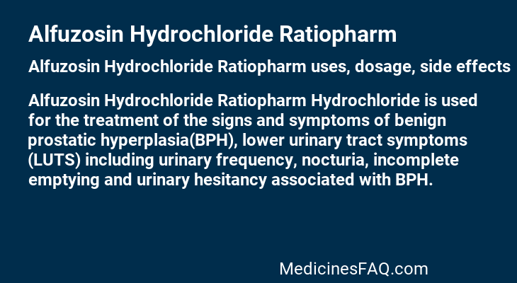 Alfuzosin Hydrochloride Ratiopharm