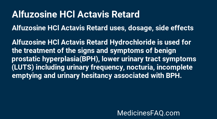 Alfuzosine HCl Actavis Retard
