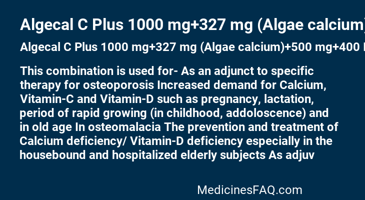 Algecal C Plus 1000 mg+327 mg (Algae calcium)+500 mg+400 IU Effervescent Tablet