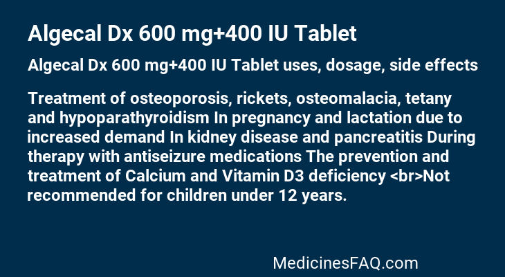 Algecal Dx 600 mg+400 IU Tablet