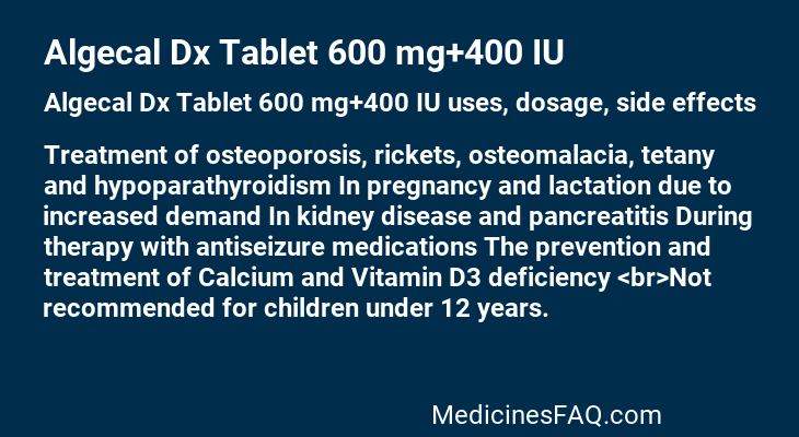 Algecal Dx Tablet 600 mg+400 IU
