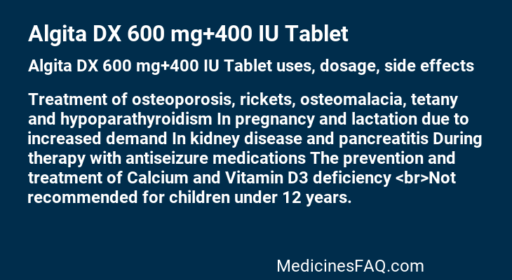 Algita DX 600 mg+400 IU Tablet