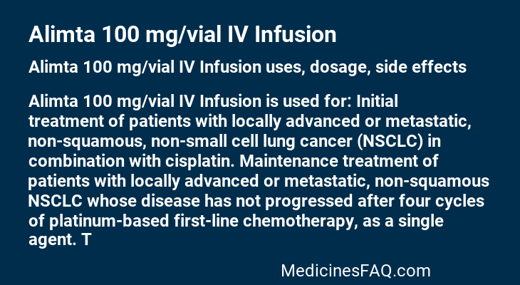 Alimta 100 mg/vial IV Infusion