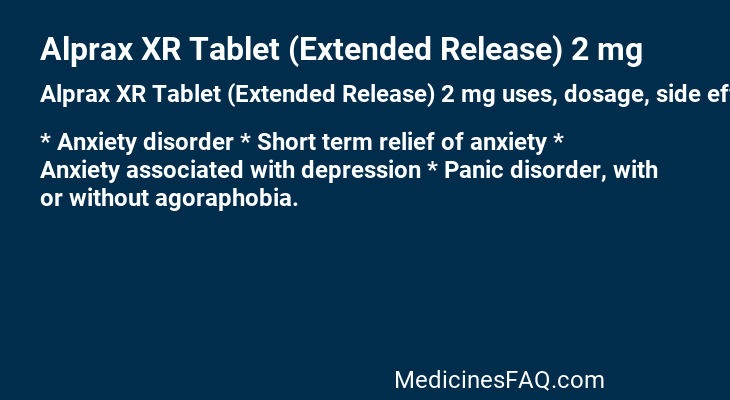 Alprax XR Tablet (Extended Release) 2 mg