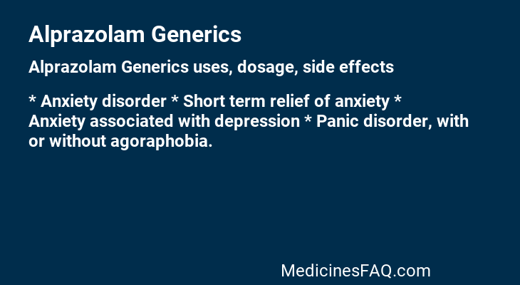 Alprazolam Generics