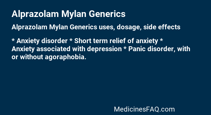 Alprazolam Mylan Generics