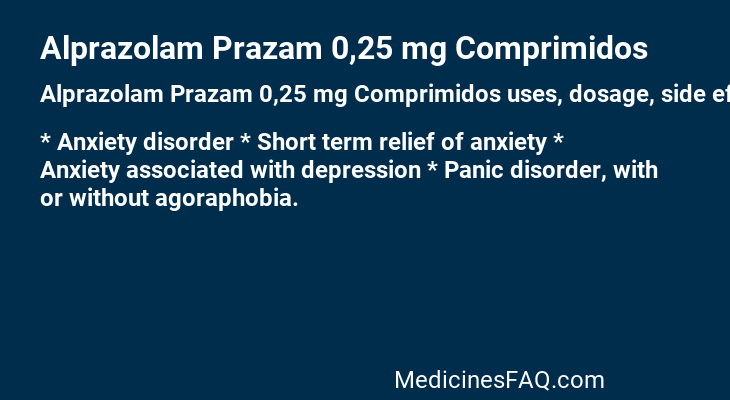 Alprazolam Prazam 0,25 mg Comprimidos