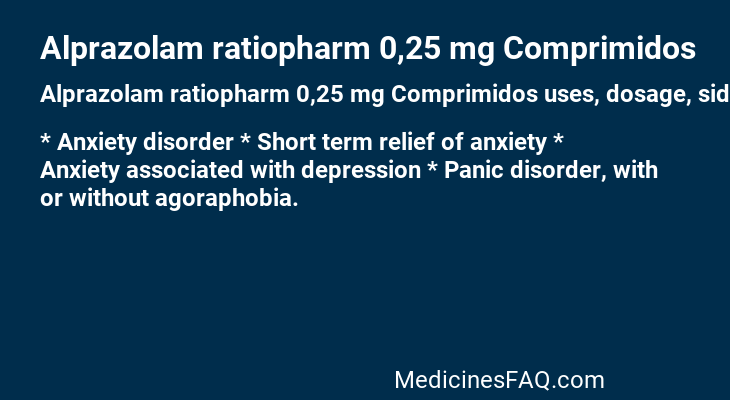 Alprazolam ratiopharm 0,25 mg Comprimidos