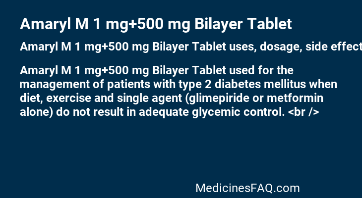 Amaryl M 1 mg+500 mg Bilayer Tablet