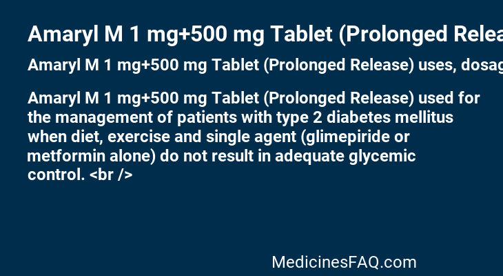 Amaryl M 1 mg+500 mg Tablet (Prolonged Release)