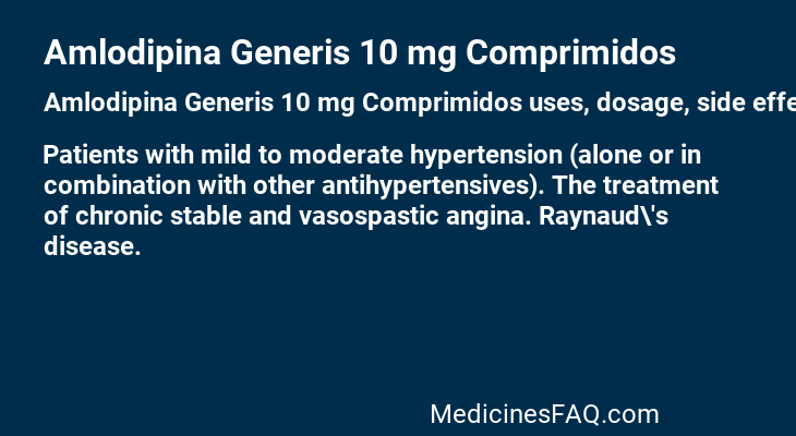 Amlodipina Generis 10 mg Comprimidos