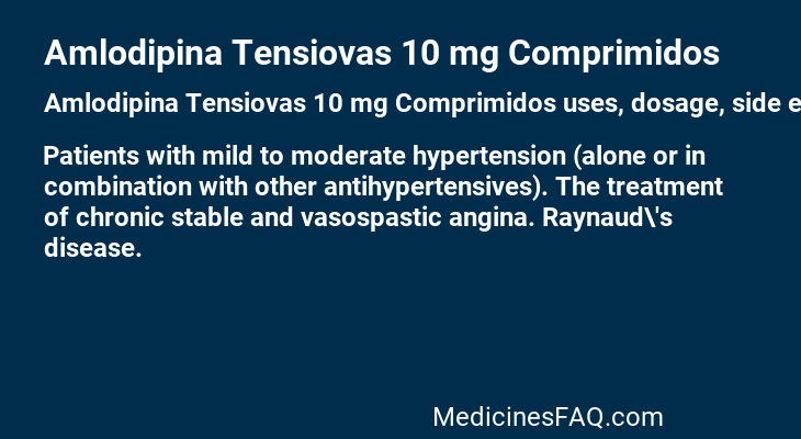 Amlodipina Tensiovas 10 mg Comprimidos