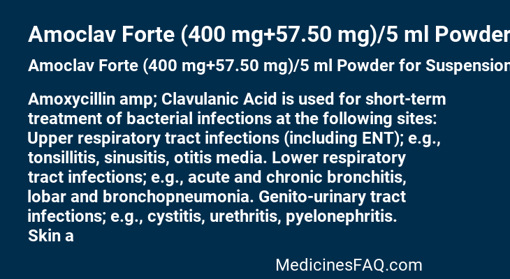 Amoclav Forte (400 mg+57.50 mg)/5 ml Powder for Suspension