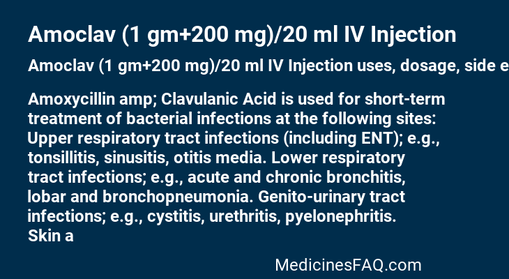 Amoclav (1 gm+200 mg)/20 ml IV Injection