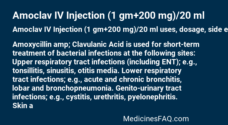 Amoclav IV Injection (1 gm+200 mg)/20 ml