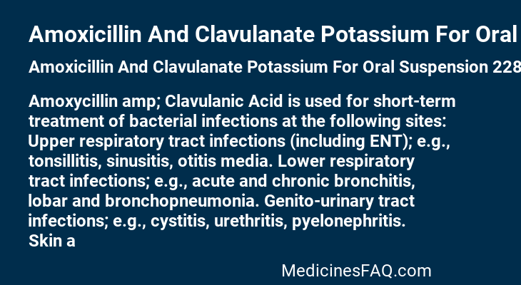 Amoxicillin And Clavulanate Potassium For Oral Suspension 228.5mg