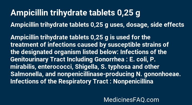 Ampicillin trihydrate tablets 0,25 g