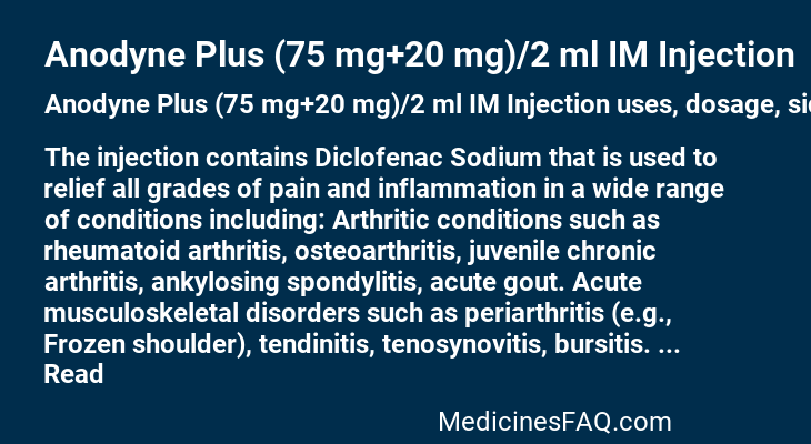 Anodyne Plus (75 mg+20 mg)/2 ml IM Injection