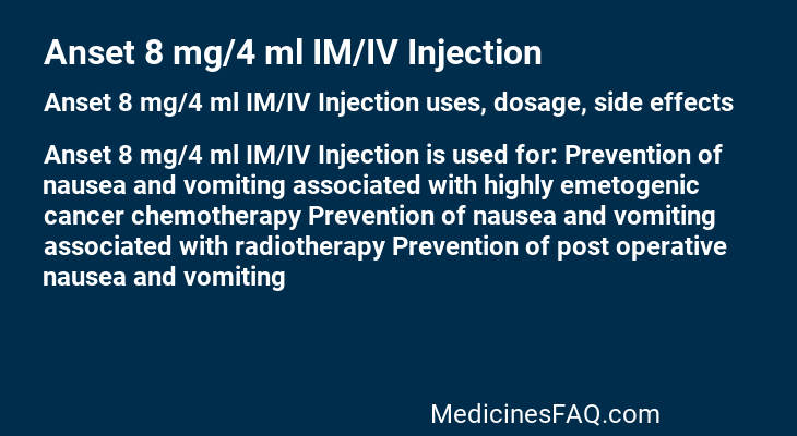 Anset 8 mg/4 ml IM/IV Injection