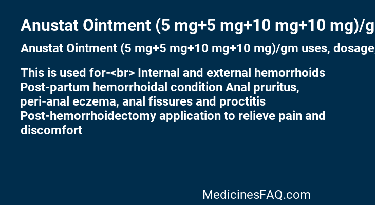 Anustat Ointment (5 mg+5 mg+10 mg+10 mg)/gm