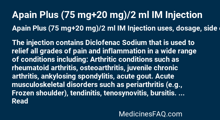 Apain Plus (75 mg+20 mg)/2 ml IM Injection