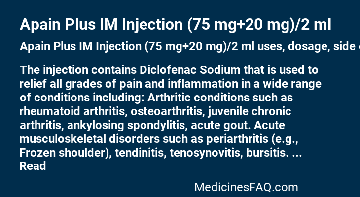 Apain Plus IM Injection (75 mg+20 mg)/2 ml