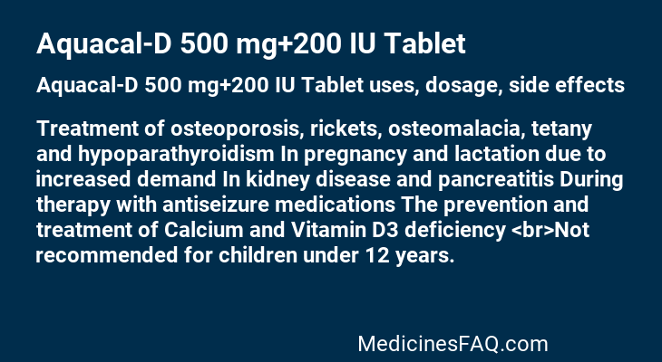 Aquacal-D 500 mg+200 IU Tablet