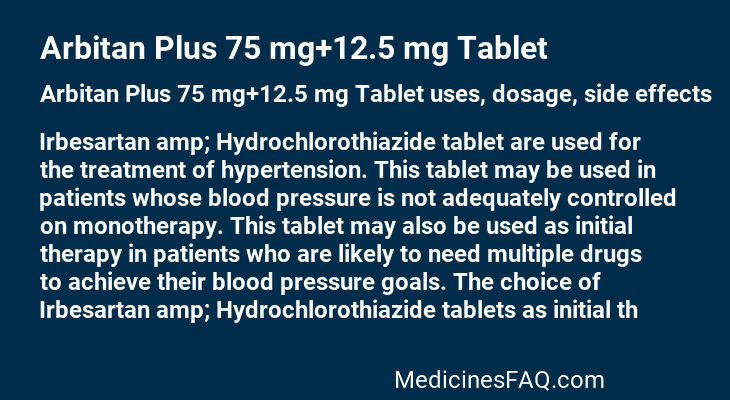 Arbitan Plus 75 mg+12.5 mg Tablet