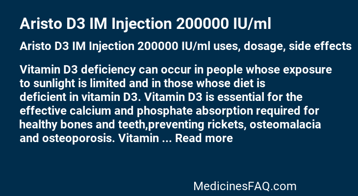 Aristo D3 IM Injection 200000 IU/ml