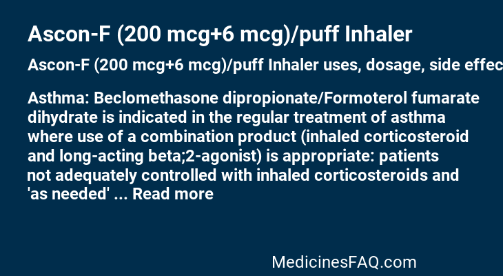 Ascon-F (200 mcg+6 mcg)/puff Inhaler