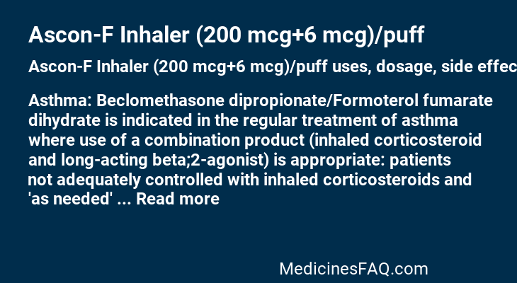 Ascon-F Inhaler (200 mcg+6 mcg)/puff