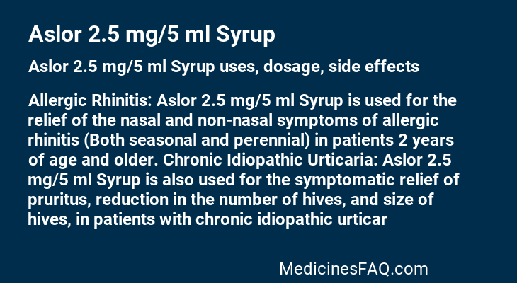 Aslor 2.5 mg/5 ml Syrup