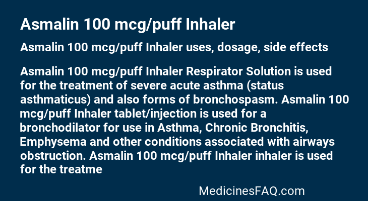 Asmalin 100 mcg/puff Inhaler