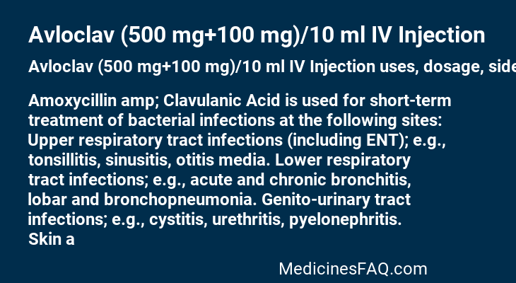 Avloclav (500 mg+100 mg)/10 ml IV Injection