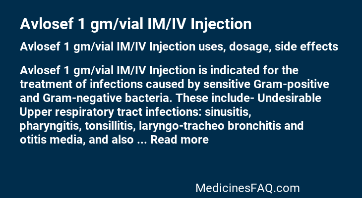 Avlosef 1 gm/vial IM/IV Injection