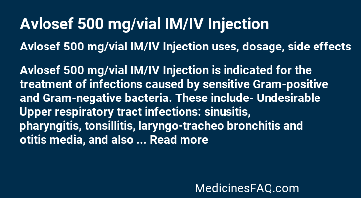 Avlosef 500 mg/vial IM/IV Injection