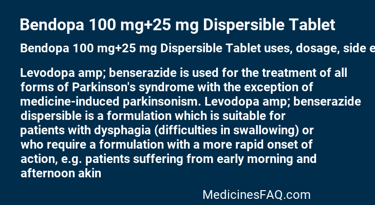 Bendopa 100 mg+25 mg Dispersible Tablet