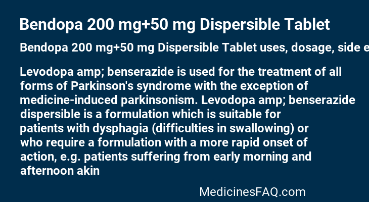 Bendopa 200 mg+50 mg Dispersible Tablet