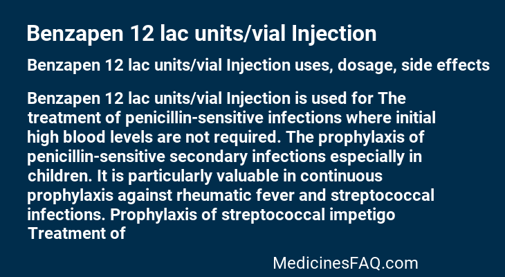 Benzapen 12 lac units/vial Injection