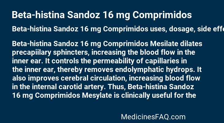 Beta-histina Sandoz 16 mg Comprimidos