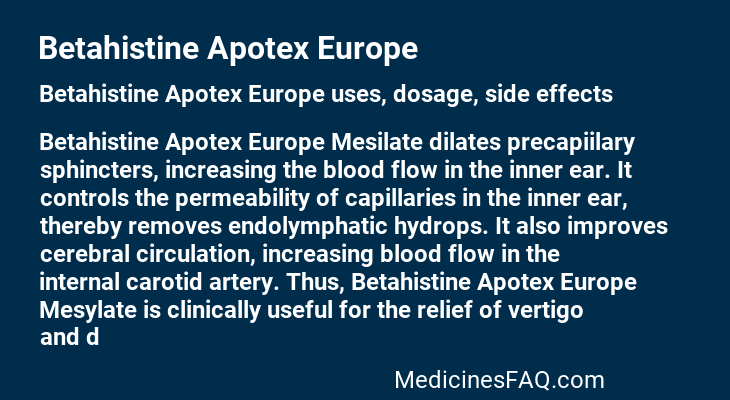Betahistine Apotex Europe