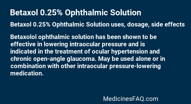 Betaxol 0.25% Ophthalmic Solution