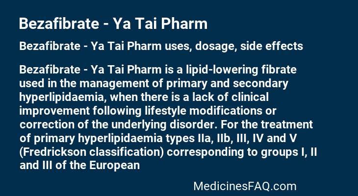 Bezafibrate - Ya Tai Pharm