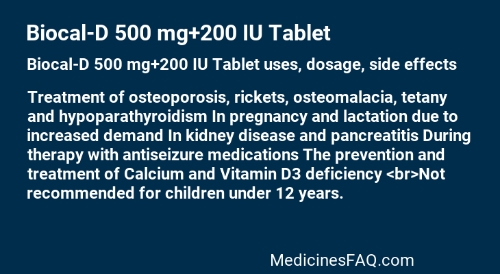 Biocal-D 500 mg+200 IU Tablet