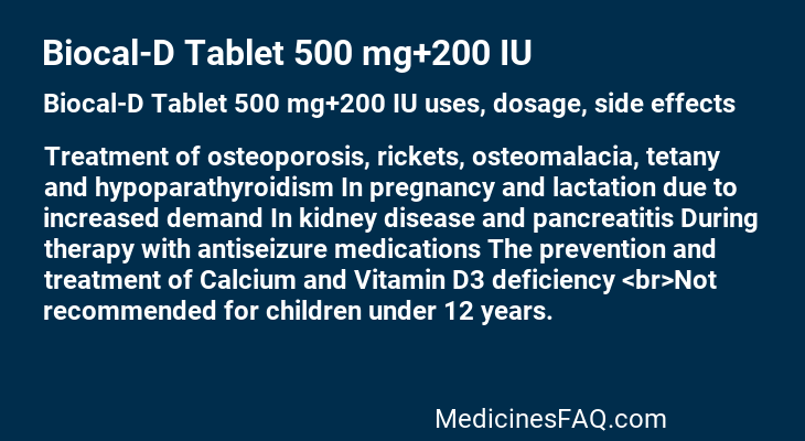 Biocal-D Tablet 500 mg+200 IU